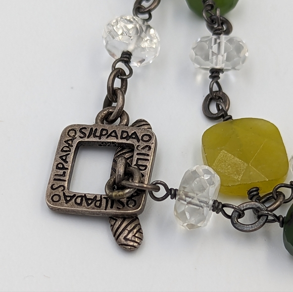 35" Long Necklace Silpada Sterling Silver Olive Green Nephrite Crystal Retired - Picture 5 of 9